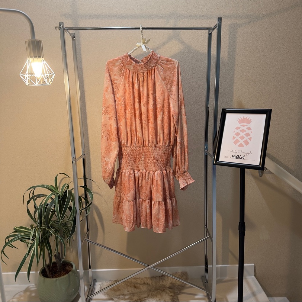 A Calin by Flying Tomato size L long sleeve sheer pink smocked neck waistband
